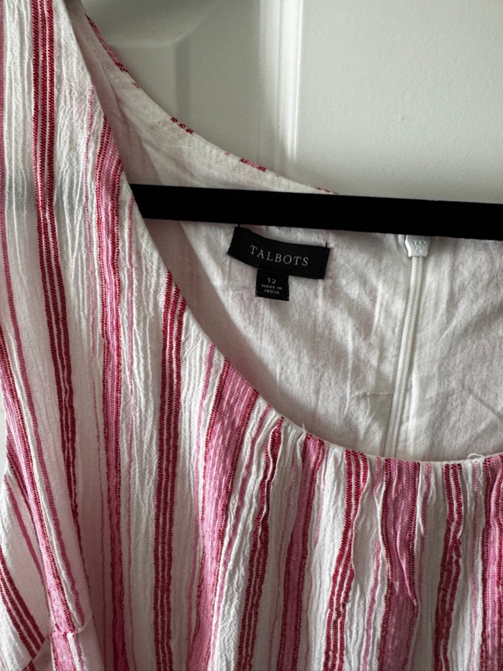 Talbots Cotton Pink Red & White Striped Sleeveless Maxi Dress with Waist Tie 12 - Picture 2 of 3